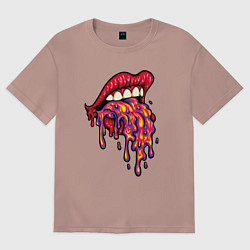 Футболка оверсайз женская Crazy lips, цвет: пыльно-розовый