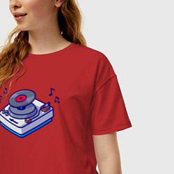 Футболка оверсайз женская Музыкальный виниловый проигрыватель, цвет: красный — фото 2