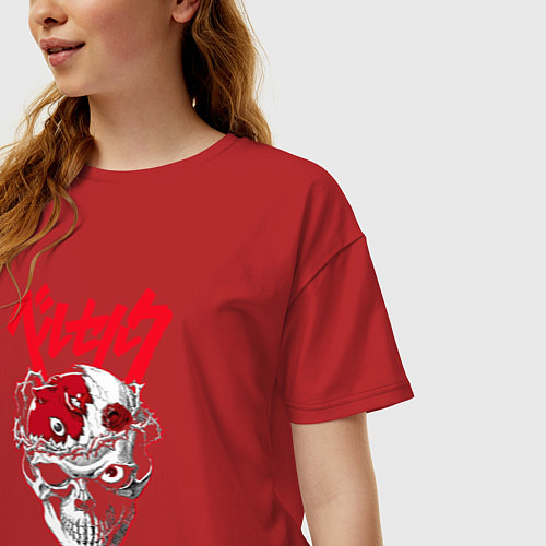 Женская футболка оверсайз Берсерк Гатс череп / Красный – фото 3