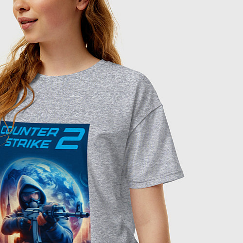 Женская футболка оверсайз Counter Strike 2 - shooter / Меланж – фото 3