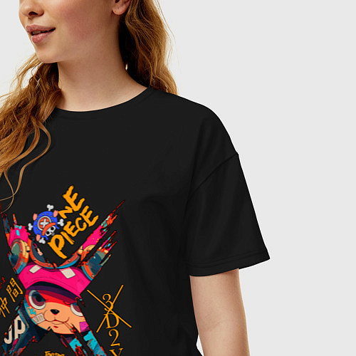 Женская футболка оверсайз One Piece Chopper Tony Tony / Черный – фото 3