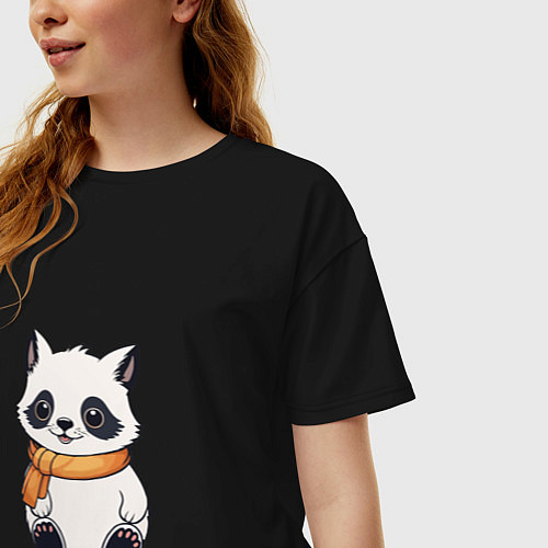 Женская футболка оверсайз Милый белый енот / Черный – фото 3