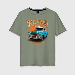 Футболка оверсайз женская Ретро гараж и автомобиль Chevrolet Apache, цвет: авокадо