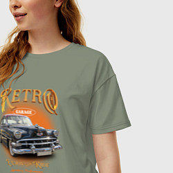 Футболка оверсайз женская Ретро гараж и автомобиль Chevrolet 210 Deluxe, цвет: авокадо — фото 2