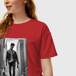 Футболка оверсайз женская Чувак с бультерьером - Нью-Йорк, цвет: красный — фото 2