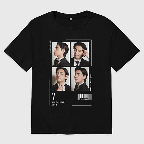 Женская футболка оверсайз Taehyung bts 4cut / Черный – фото 1