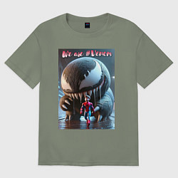 Женская футболка оверсайз Мультяшные Веном и человек паук - мем