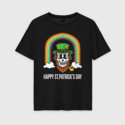 Женская футболка оверсайз Happy St Patricks day - skull / Черный – фото 1