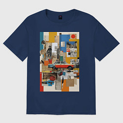 Футболка оверсайз женская Плакат с ретро автомобилем, цвет: тёмно-синий