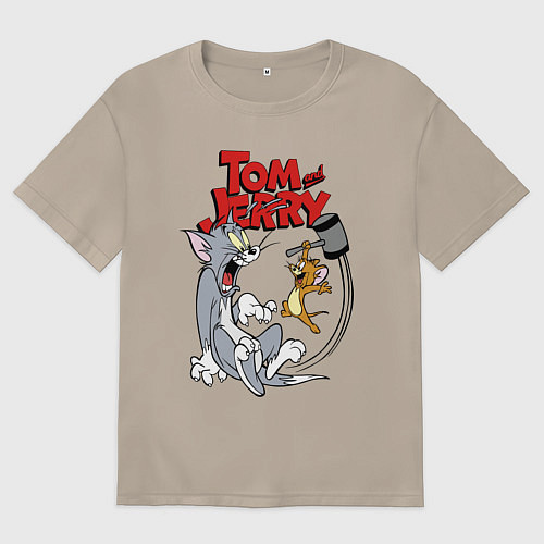 Женская футболка оверсайз Том и Джерри - кувалда / Миндальный – фото 1