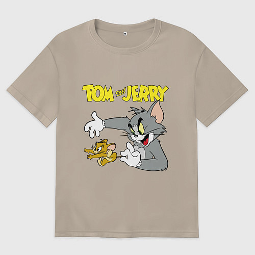 Женская футболка оверсайз Том и Джерри - кот и мышь / Миндальный – фото 1
