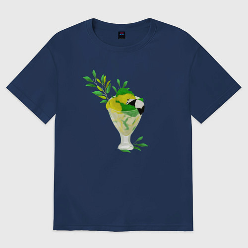 Женская футболка оверсайз Панда и мороженое / Тёмно-синий – фото 1