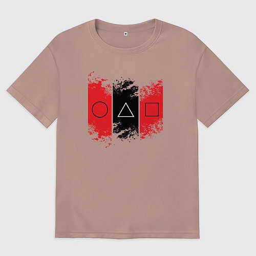 Женская футболка оверсайз Squid game logos / Пыльно-розовый – фото 1