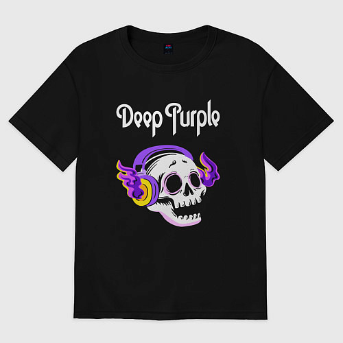 Женская футболка оверсайз Deep Purple - неоновый череп / Черный – фото 1