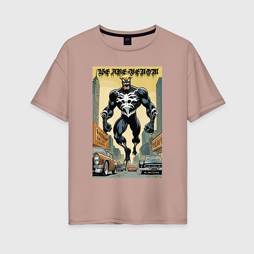 Женская футболка оверсайз We are Venom - retro meme / Пыльно-розовый – фото 1