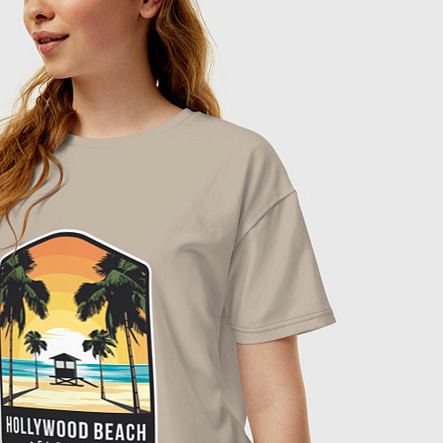 Женская футболка оверсайз Пляж Голливуда / Миндальный – фото 3