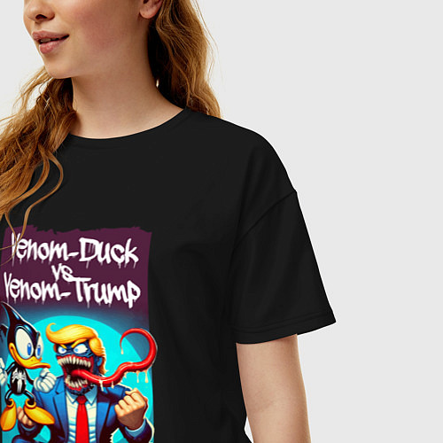 Женская футболка оверсайз Venom-Duck vs Venom-Trump / Черный – фото 3