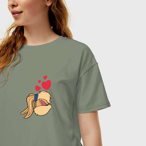 Женская футболка оверсайз Лола Банни поцелуй - парные зайцы / Авокадо – фото 3