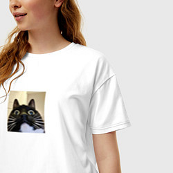 Футболка оверсайз женская Видеозвонок с котом парный мем, цвет: белый — фото 2