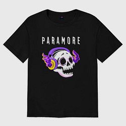 Футболка оверсайз женская Paramore - неоновый череп, цвет: черный