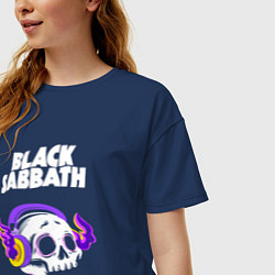 Футболка оверсайз женская Black Sabbath - неоновый череп, цвет: тёмно-синий — фото 2