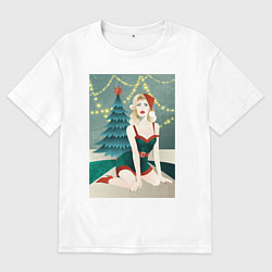Футболка оверсайз женская Девушка в новогоднем костюме, цвет: белый