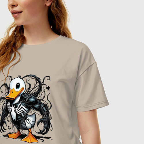 Женская футболка оверсайз Venom-Duck - meme / Миндальный – фото 3