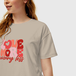 Футболка оверсайз женская Love more worry less, цвет: миндальный — фото 2