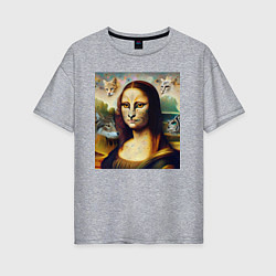 Женская футболка оверсайз Мона Лиза превращается в кошку