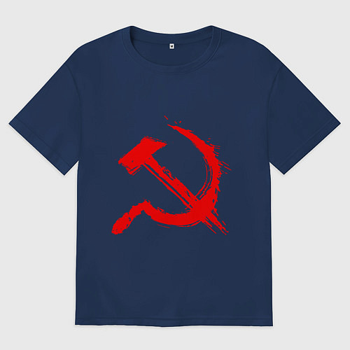Женская футболка оверсайз Sickle and hammer red paint / Тёмно-синий – фото 1
