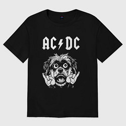 Футболка оверсайз женская AC DC rock dog, цвет: черный