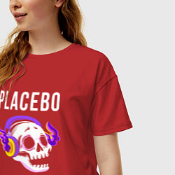 Футболка оверсайз женская Placebo - неоновый череп, цвет: красный — фото 2