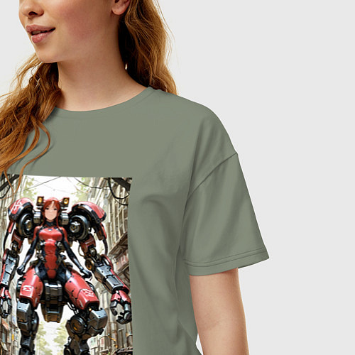 Женская футболка оверсайз Девушка управляет огромным мехом / Авокадо – фото 3