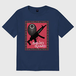Футболка оверсайз женская Squid game gun and mask, цвет: тёмно-синий
