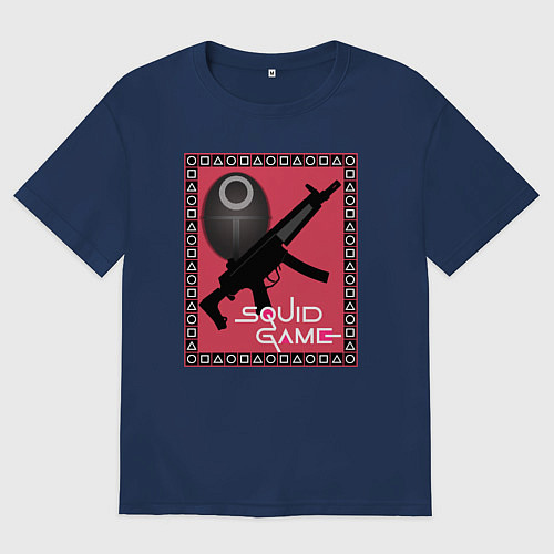 Женская футболка оверсайз Squid game gun and mask / Тёмно-синий – фото 1