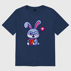 Футболка оверсайз женская Читающий зайка, цвет: тёмно-синий