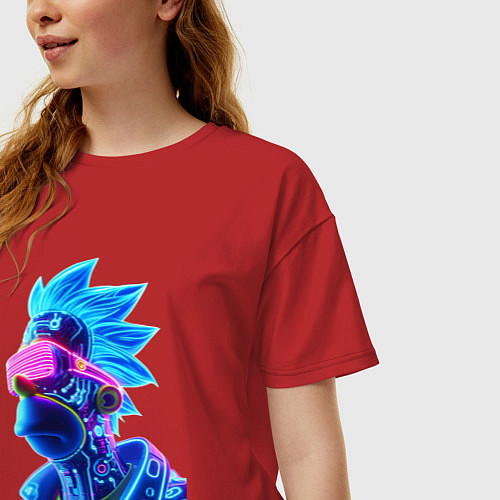 Женская футболка оверсайз Cyberpunks not dead - Homer Simpson / Красный – фото 3
