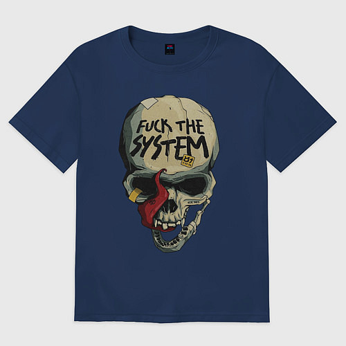 Женская футболка оверсайз Skull - fuck the system / Тёмно-синий – фото 1