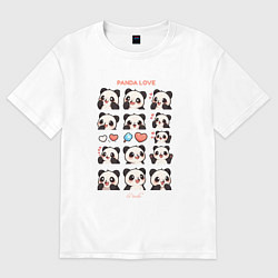Футболка оверсайз женская Панда и сердечки, цвет: белый