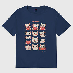 Футболка оверсайз женская Котики влюблённые и сердечки, цвет: тёмно-синий