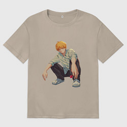 Футболка оверсайз женская Человек-бензопила Денджи чилл, цвет: миндальный