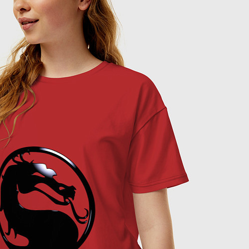 Женская футболка оверсайз Смертельная битва - логотип / Красный – фото 3