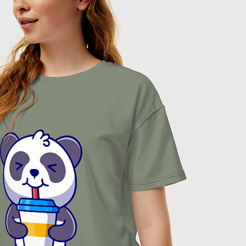 Женская футболка оверсайз Панда наслаждается напитком / Авокадо – фото 3