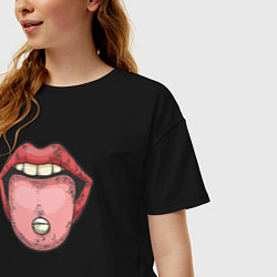 Футболка оверсайз женская Lips pill, цвет: черный — фото 2