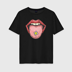Футболка оверсайз женская Smiling lips, цвет: черный