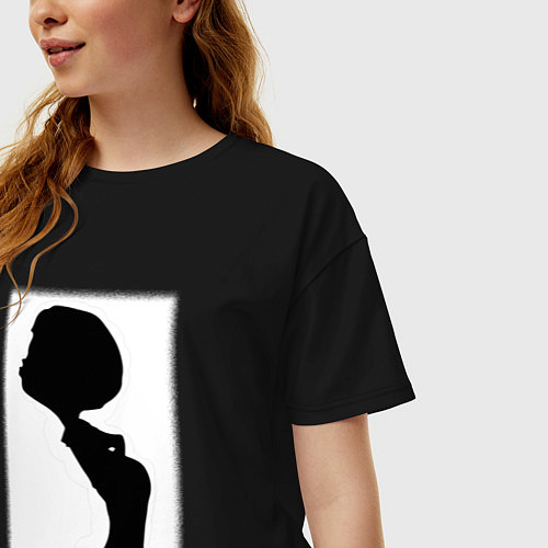 Женская футболка оверсайз Силуэт поцелуй он - для пары / Черный – фото 3
