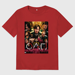 Женская футболка оверсайз Игра в кальмара все персонажи