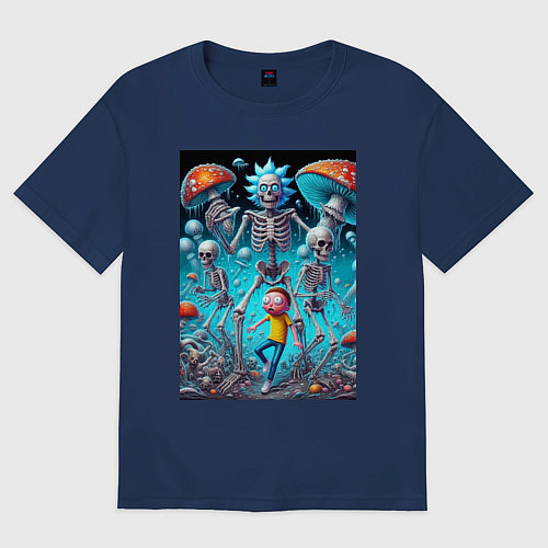 Женская футболка оверсайз Skeleton Rick and Morty - ai art fantasy / Тёмно-синий – фото 1