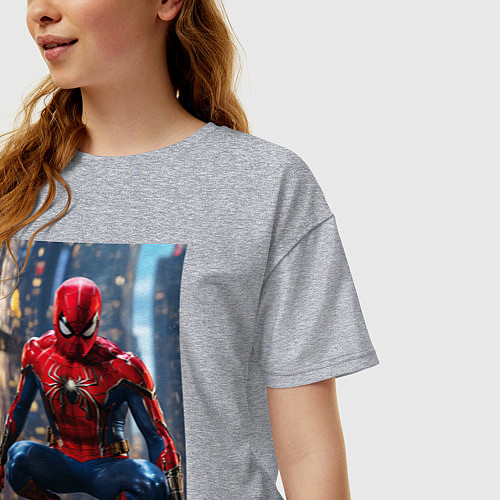 Женская футболка оверсайз Человек-паук на страже / Меланж – фото 3