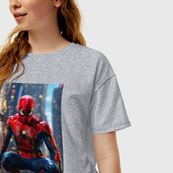 Футболка оверсайз женская Человек-паук на страже, цвет: меланж — фото 2